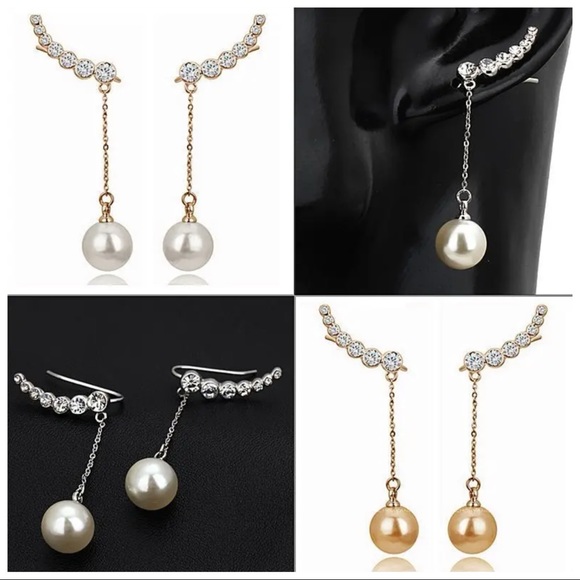 🎁 Pearl & Crystal Drop Earrings - Picture 1 of 4